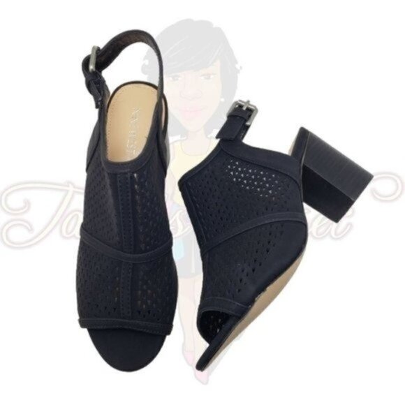 Nine West WNNYLAH3 Black Open Toe Slingback Heels - Picture 1 of 10
